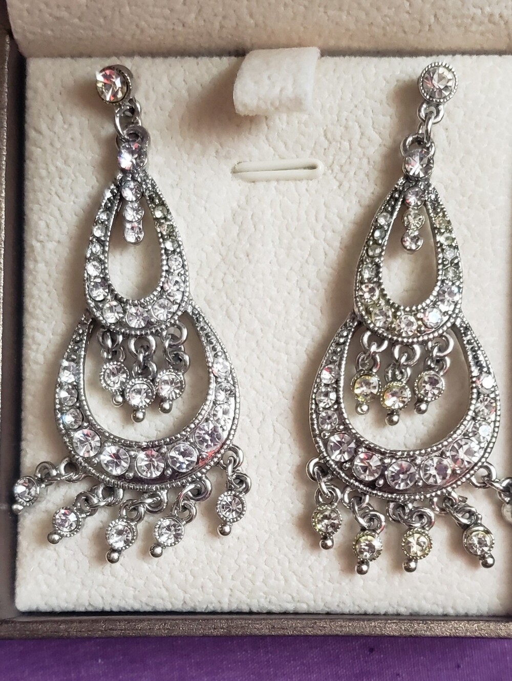 NEW Juliana Style Silver-Tone Crystal Chandelier Dangling Earrings Elegant